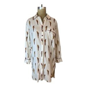 Pilus Paris ivory Nightshirt with Colorful Parrot Print M